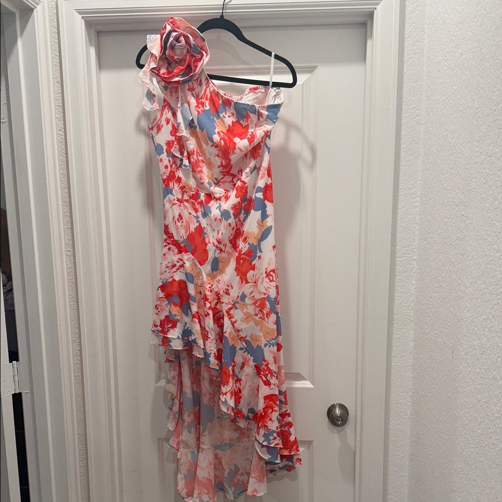 Grace Karin Asymmetrical Floral Dress - Red and Blue